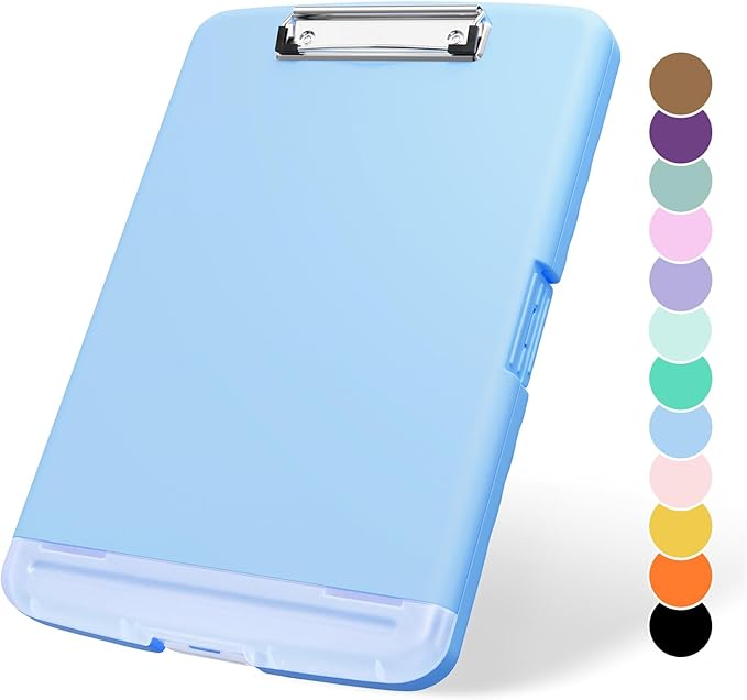 Plastic Clipboard with Storage, 8.5 x 11 Storage Organization Box Side-Opening, Heavy Duty Clip Board with Pen Holder and Paper Folder for Nurses, Teachers, Office & School Supply, Dark Blue