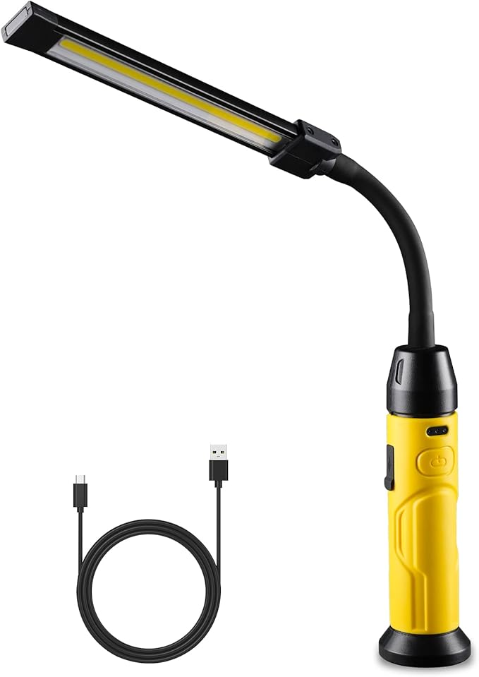 Magnetic LED Work Light Rechargeable,1000LM Flexible Gooseneck Magnetic Flashlight with Top & Base Magnets, Portable Mechanic Light for Auto Repair, Work Bench, Inspection, Emergency