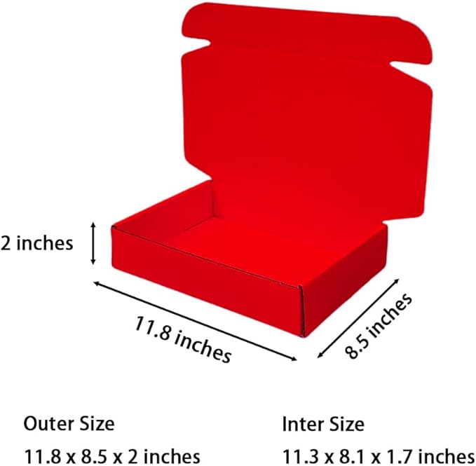 50 Pcs 11.8 x 8.5 x 2 inches Large Size Corrugated Cardboard Gift Boxes Recyclable Shipping Boxes for Packing Jewelry Ornament Gift Craft Packaging Supplier (Red, 11.8 x 8.5 x 2")