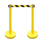 VIP Crowd Control Retractable Belt Stanchion Queue Safety Barrier Set, 36" Ht, 78" Belt (2 YEL Posts Black/Yellow Belt)