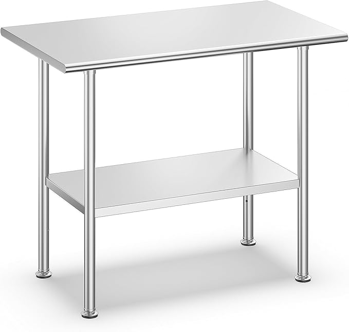 Stainless Steel Prep Table for Work, 24 * 36 Inch, High Load Bearing with Undershelf for Outdoor, Restaurants, Workshops, Kitchens, Garages and Gardens