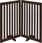 unipaws 36”H Free Standing Pet Gate for Dog and Cat, Wooden Dog Gates for Doorway, Stairs, Room Divider, Step Over Foldable Pet Fence for The House, Expandable Barrier, Indoor Use, Espresso