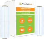 PSBM 4 Rolls 18 Inch x 1000 Feet 120 Gauge Stretch Film/Wrap, Heavy Duty Industrial Strength Up to 800% Ultimate Stretch, Clear Shrink Plastic Wrap for Moving, Packing, Shipping & Storage