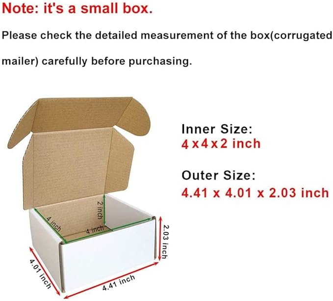 4x4x2'' (Inner Size) Corrugated Mailer, 25 Pack, Cardboard Small Shipping Boxes, Oyster White (CM442-25)