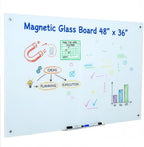 Magnetic Glass Whiteboard 48x36 Inches, Large Tempered Glass Dry Erase Board with Frameless Mounting, Premium Wall-Mounted Whiteboard for Office, Conference Room, Classroom & Home