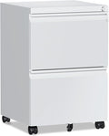 2 Drawer File Cabinet，Mobile Filing Cabinet with Lock and Wheels，Un-Assembled Metal Under Desk File Cabinets for A4/Letter/Legal Size（White