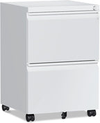 2 Drawer File Cabinet，Mobile Filing Cabinet with Lock and Wheels，Un-Assembled Metal Under Desk File Cabinets for A4/Letter/Legal Size（White