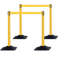 BESEA 4 Pack 36" Yellow Crowd Control Barriers with 10FT Retractable Belt, Heavy Duty Rectangle Base Stanchions for Queue Management, Event, Hotel, and Airport Use