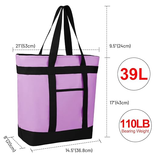 Insulated Reusable Tote Bag for Grocery Shopping for Women/Men, Pizza/Food Delivery Bag to Keep Food Cold/Hot for Commercial Delivery Services, Cooler bags for Travel/Beach/Picnic, Lavender