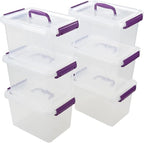 Sandmovie 6 Quart Clear Latching Box with Lid and Handles, Clear Plastic Storage Tote, 6 Packs