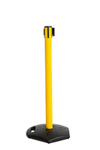 Xpress Safety Stanchion– 11’ Premium Polyester Belt, Universal 4-Way Connection, Rubber Base, Handle, 40” Height, 21 lbs – (Outdoor Yellow Post, Rubber Base, 11’ Chevron Yellow/Black