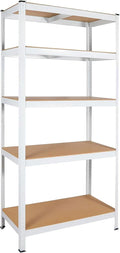 5-Tier Laminated White Metal Shelving Unit, Adjustable Heavy Duty Storage Rack for Garage, Pantry, Basement, Kitchen – 29" W x 12" D x 59" H – Multipurpose, Boltless Design