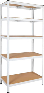 5-Tier Laminated White Metal Shelving Unit, Adjustable Heavy Duty Storage Rack for Garage, Pantry, Basement, Kitchen – 29" W x 12" D x 59" H – Multipurpose, Boltless Design