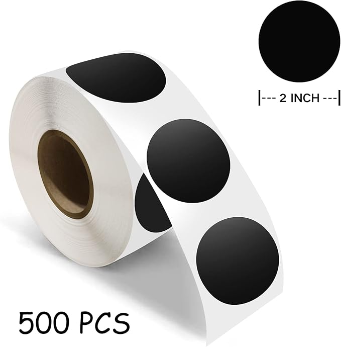 500 PCS Dot Sticker Tape 2" Inch Round Color Coding Labels Removable Writable Circle Floor Decal for Marking Organizing Social Distancing Black