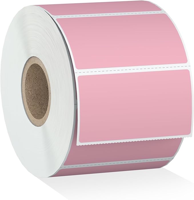 Misofuki 2.25" x 1.25" Pink Direct Thermal Barcode Labels 1000 Pcs for Zebra ZD410 ZD411 LP2824, 2-1/4x1-1/4 1 Roll Waterproof Strong Adhesive Perforated Return Address Labels Used with Rollo MUNBYN