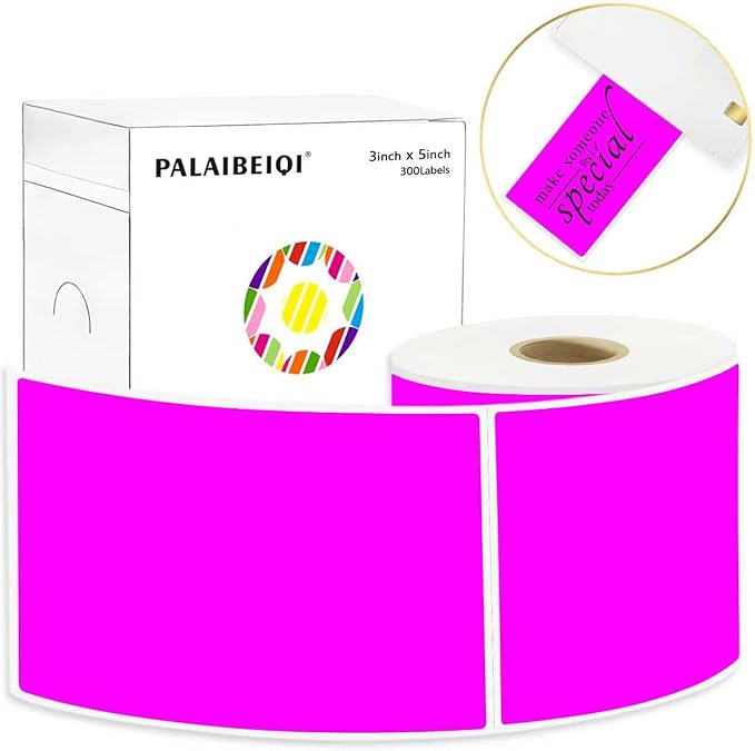 3x5 Inch Thermal Label Stickers,300Pcs Waterproof Rectangle Labels for Storage Bins,Moving Boxes,Address & Inventory Organization,Small Business Labeling,Fluorescent Purple