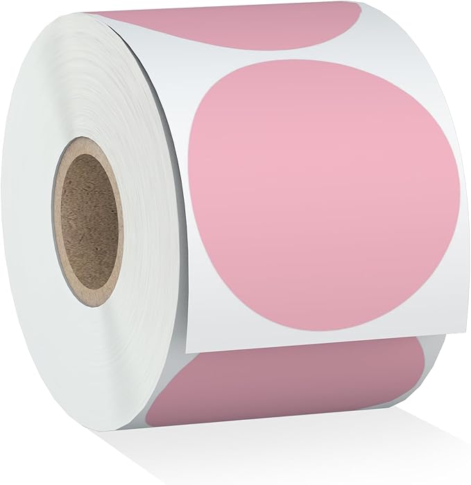 Misofuki 350 Pcs 3 inch Pink Round Thermal Sticker Labels Roll Used with Zebra, Rollo, MUNBYN, Self-Adhesive Circle Multipurpose Direct Thermal Labels for DIY Logo Design, QR Code, Inventory Labels
