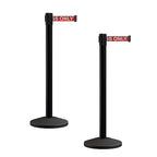 Crowd Control Warehouse CCW Series RBB-100 - Set of 2 Stanchion Retractable Belt Barriers - 11 Foot, Red"Authorized Access ONLY" White Letters Belt with Black Post - Easy Assembly