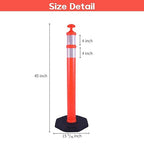 Reflective Rubber Base Traffic Delineator Post - Heavy-Duty Safety Bollards for Parking Lot Markers, Road Construction, Driveway Warning - with Reflective Strips (3 Pack - 45 Inch)
