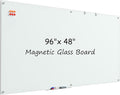 MaxGear Glass White Board 96x48 Inches, Wall Mounted Magnetic Glass Dry Erase Board, Extra Large Frameless Whiteboard with 1 Eraser,3 Markers and 6 Magnets for Office, School, Home