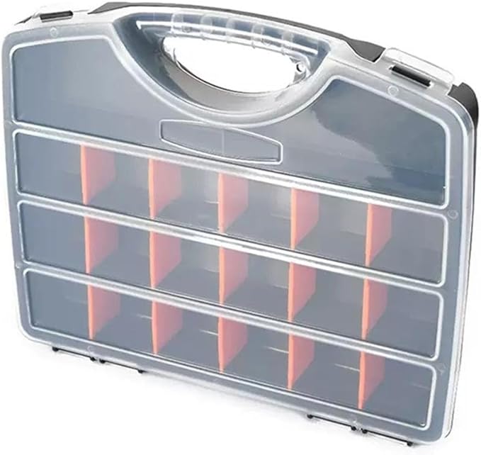 Hardware Parts Storage Box with Removable Dividers for Screws Bolts Fishing Tackle and Small Components, Lightweight PP Tool Organizer Case with Hinged Lid for Home Workshop and Travel