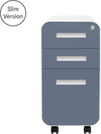 Laura Davidson Furniture Stockpile Slim 3-Drawer Mobile File Cabinet with Lock - Under Desk Metal Filing Cabinet, Legal/Letter File Folders, Wheels & Stationary Feet, Assembled, Coastal Blue Faceplate