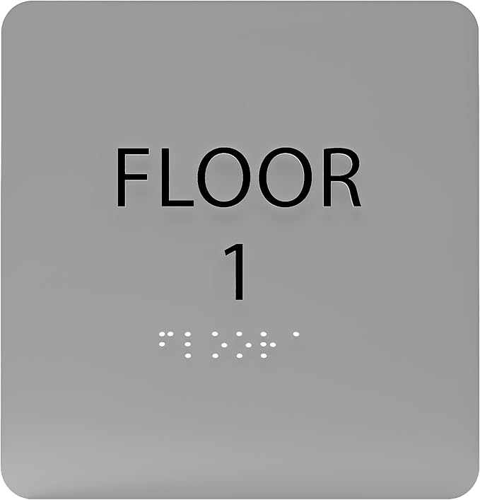 Grey w/Black ADA Floor 1 Sign with Braille – Made from Durable Acrylic and Ready to Mount
