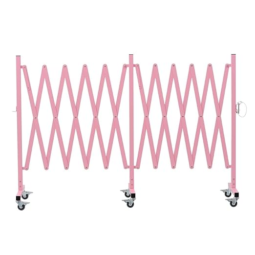 GYMTIME Expandable Metal Barricade, Flexible Mobile Safety Barrier, Folding Security Gate with Casters, Adjustable Traffic Temporary Fence for School, Shopping Mall, 16 Feet, Pale Pink
