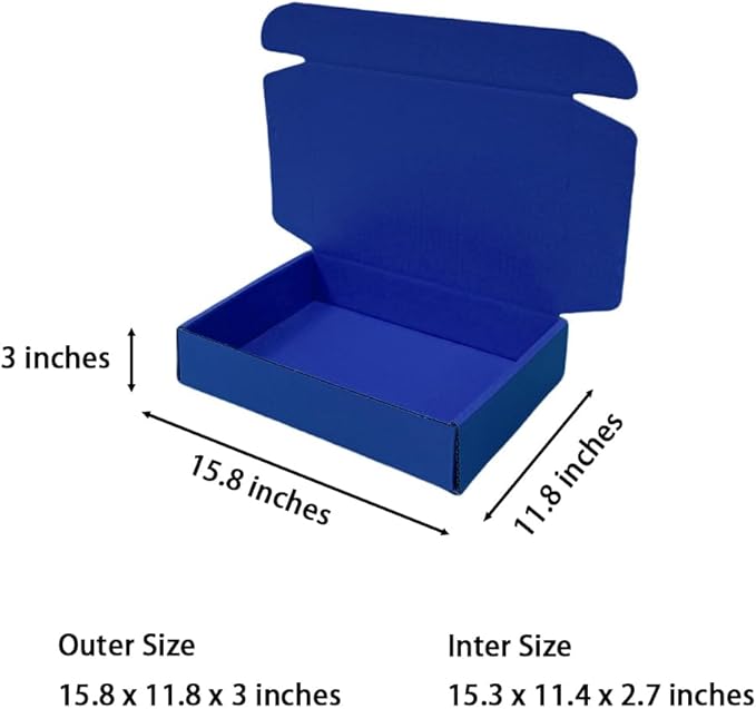 20 Pcs 15.8 x 11.8 x 3 inches Shipping Boxes for Small Business Cardboard Corrugated Mailer Boxes for Shipping Packaging Holidays Craft Gifts Giving Products (Industrial Blue, 15.8 x 11.8 x 3")