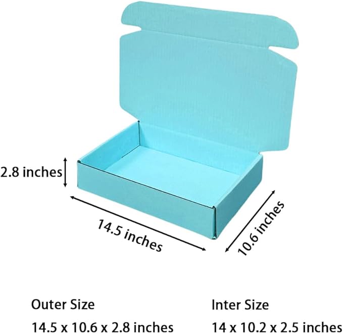 20 Pcs 14.5 x 10.6 x 2.8 inches Corrugated Cardboard Gift Boxes Recyclable Shipping Boxes for Packing Jewelry Ornament Gift Craft Packaging Supplier (Sky Blue, 14.5 x 10.6 x 2.8")