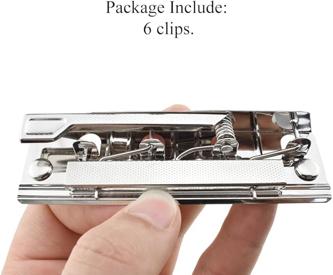 HAHIYO Silver Meta Clips - 3.94 Inches Sturdy Rivet Clipboard Clips (6 Pack), High-Grip Lever, Mountable, office/School/Home