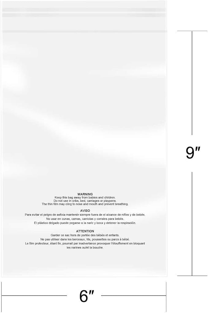 iMailer - 1000 Pcs - 6" x 9", Suffocation Warning Self Seal Clear Plastic Poly Bags 1.6 Mil for A7 A8 A9 Cards & Envelopes, Bakery, Cookies, Candies-Permanent Glue