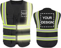 YOWESHOP High Reflective Visibility Safety Vest Custom Your Logo Safety Workwear with Reflective Strips and Front Zipper