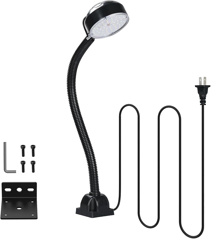 20W LED Work Light with Flexible Gooseneck, 2000 Lumens 6500K 110V US Plug, Screw Holder Base, LED Machine Lathe Light for Work Bench, Sewing Machine, Lathe Workbenches