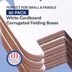 Box USA Small Shipping Boxes 7" x 5" x 3", 50-Pack, Bulk - White Box Mailer for Packaging, or Small Business Mailing 7x5x3