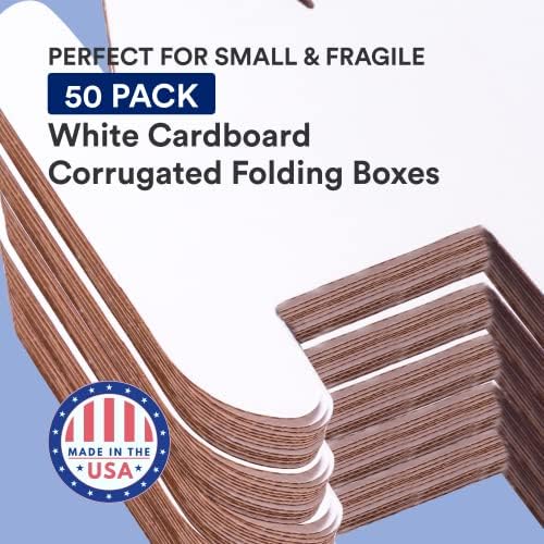 Box USA Small Shipping Boxes 6"L x 3"W x 2"H, 50-Pack - White Box Crush-Proof Mailers for Packaging, Storage, Gifts or Bulk Business Orders