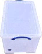 Really Useful Box 84 Liters Storage Container with Snap Lid and Clip Lock Handle for Lidded Home and Item Storage Bins, 4 Pack, Clear