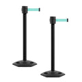 Montour Line MSR760 Set of 2 Retractable Belt Barrier Stanchion, Rubber Base, Black Powder Coated Post (35 ft Light Green Belt)