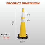 4 Pack 36 Inch Yellow PVC Safety Cones with Black Base, Extra Tall Traffic Cones for Road Construction, Garage Entrance, Outdoor Events (4, Yellow, 36 Inch)