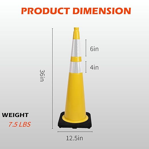 4 Pack 36 Inch Yellow PVC Safety Cones with Black Base, Extra Tall Traffic Cones for Road Construction, Garage Entrance, Outdoor Events (4, Yellow, 36 Inch)