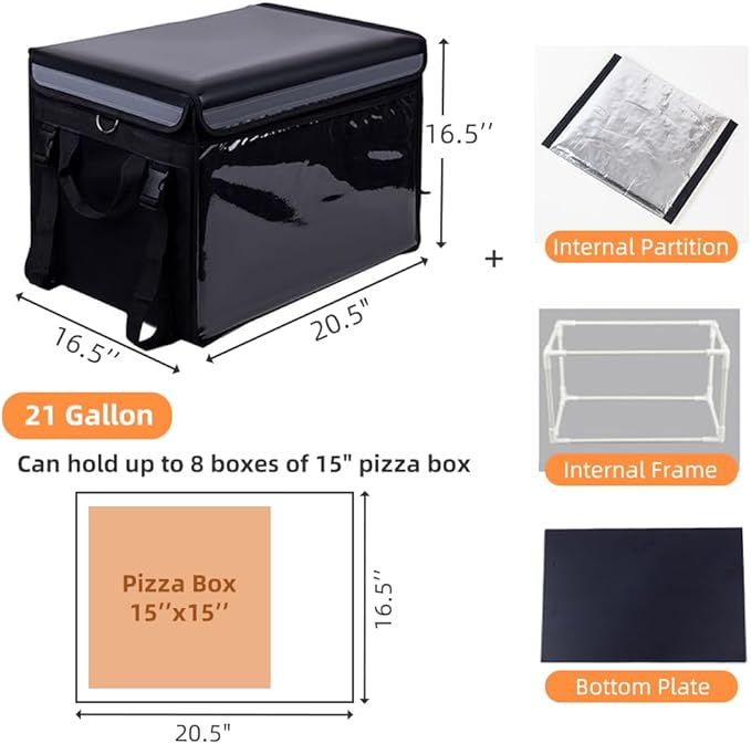TooCust Insulated Bags For Food Delivery XXXL- 20.5" x 16.5" x 16.5", Commercial Insulated Food Delivery Bag w/Divider, Waterproof & Foldable Catering Bag Food Deliveries, 15 inch Pizza Delivery Bag