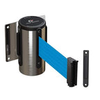 Crowd Control Warehouse - CCW Series WMB-120 Fixed Wall Mount Retractable Belt Barrier - 11 Foot, Light Blue Belt with Stainless Steel Case