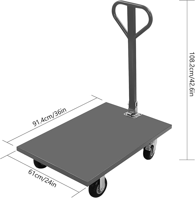 2000LBS Capacity Platform Truck Cart with 360° Rotatable Handle, Heavy Duty Flatbed Hand Truck with 4 Wheels, Industrial Flat Dolly Cart for Factory Warehouses, Garages, Homes