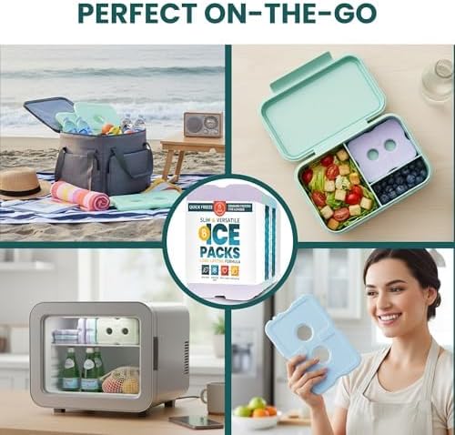 Healthy Packers Reusable Ice Packs for Lunch Boxes - Long Lasting Slim Freezer Packs, Thin Non-Toxic BPA-Free Hard Gel Ice Blocks for Coolers, Kids & Adults Lunch Bags, Travel, Camping, Food Storage