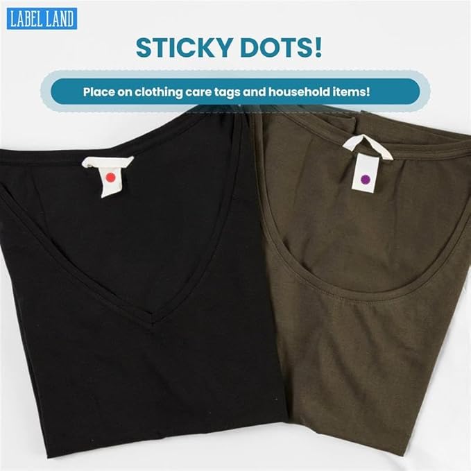 Clothing Labels, Color Coded Dots, Stick-On Dots, 200pcs, 8 Colors, 25 of Each Color for Clothes & Laundry Organization, Round Stickers, for Kids, Washer & Dryer Safe