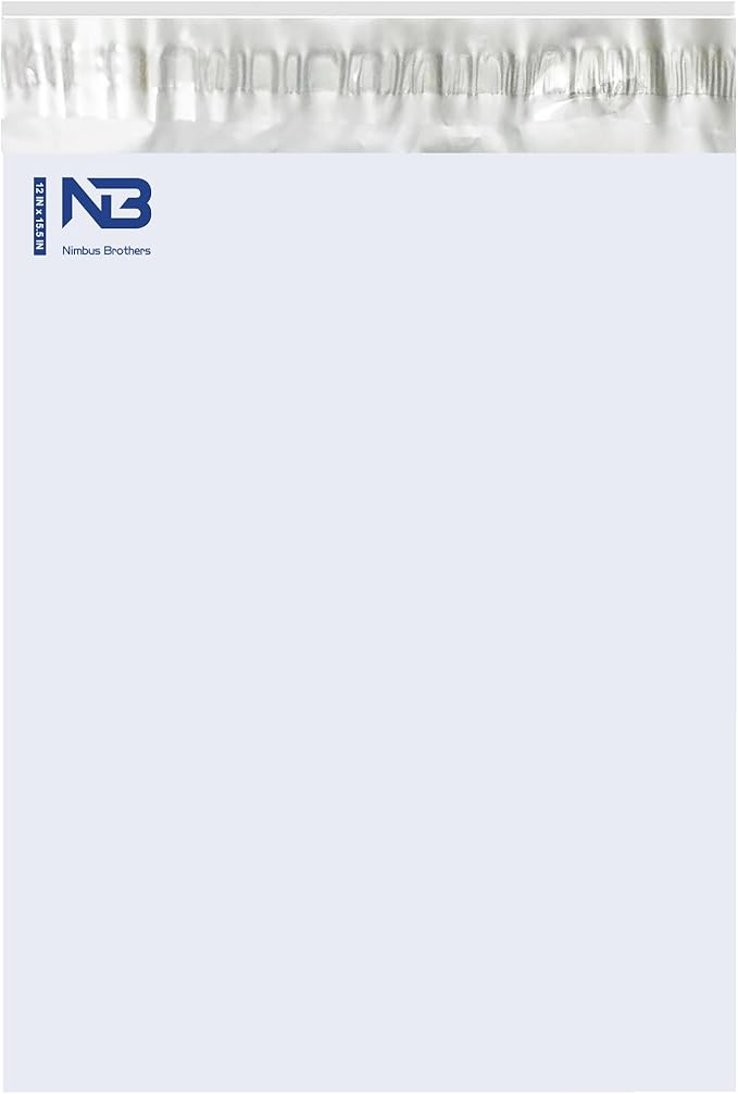 NB 12x15.5 Inch – 100 Pcs White Poly Mailers Strong Adhesive Self-Seal Shipping Envelopes, Tear & Water Resistant Packaging for E-Commerce and Small Business