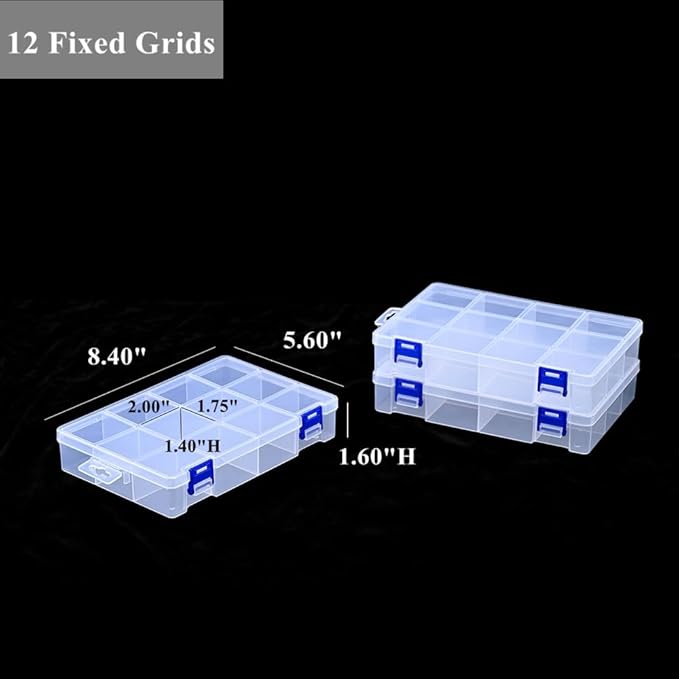 BangQiao 6 Pack Fixed 12 Grids Clear Plastic Storage Divider Box with Lid, Stackable Transparent Compartment Container Organizer Case for Seed Bead, Tiny Button, Small Parts, Art&Craft Supplies