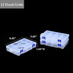 BangQiao 6 Pack Fixed 12 Grids Clear Plastic Storage Divider Box with Lid, Stackable Transparent Compartment Container Organizer Case for Seed Bead, Tiny Button, Small Parts, Art&Craft Supplies