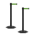Crowd Control Warehouse CCW Series WBB-200 - Set of 2 Stanchion Retractable Belt Barriers - 11 Foot, Green Belt with Black Post - Easy Assembly