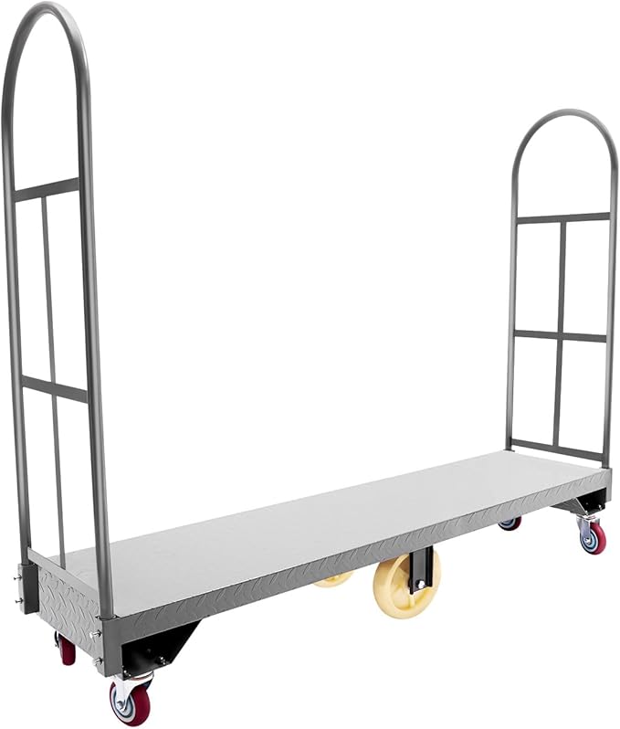 2000lbs Capacity Foldable Push Cart Dolly,64.6Lx15.7H U-Boat Steel Cart,6 Wheels for Furniture Luggage Lifting,Warehouses, Storage Rooms, Transportation Facilities